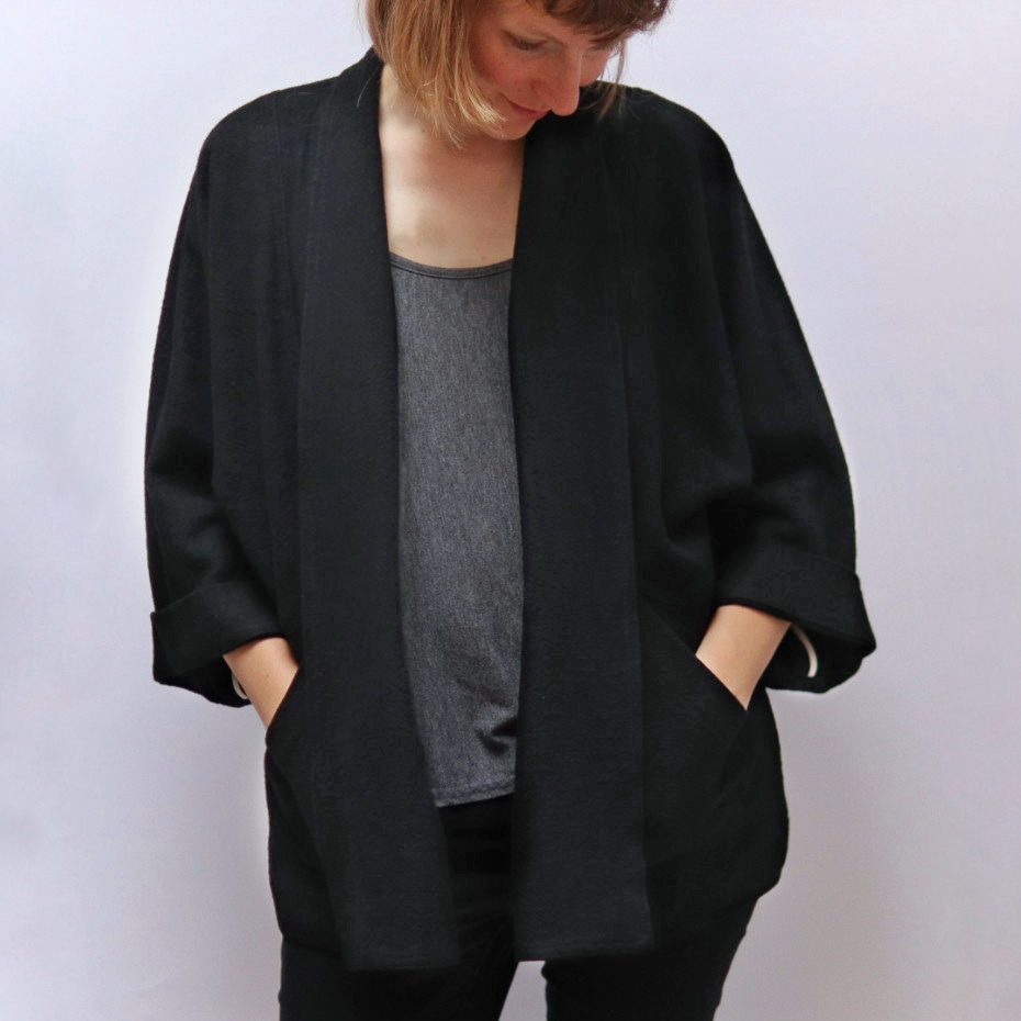 Kimono Jacket in Stonewashed Linen – Black – Studio Masachuka